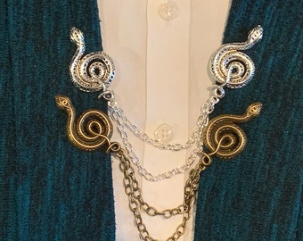 Sweater Clips: Coiled Snakes in Silver, Bronze, or Gold