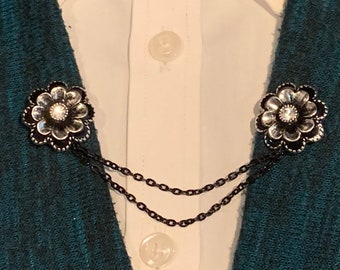 Sweater Pins: Silver and Black Flowers