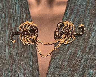 Sweater Pins / Sweater Clips: Scorpion, Scorpions, Black Enamel set in Gold