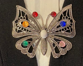Sweater Clip:  Large Silver Jeweled Butterfly