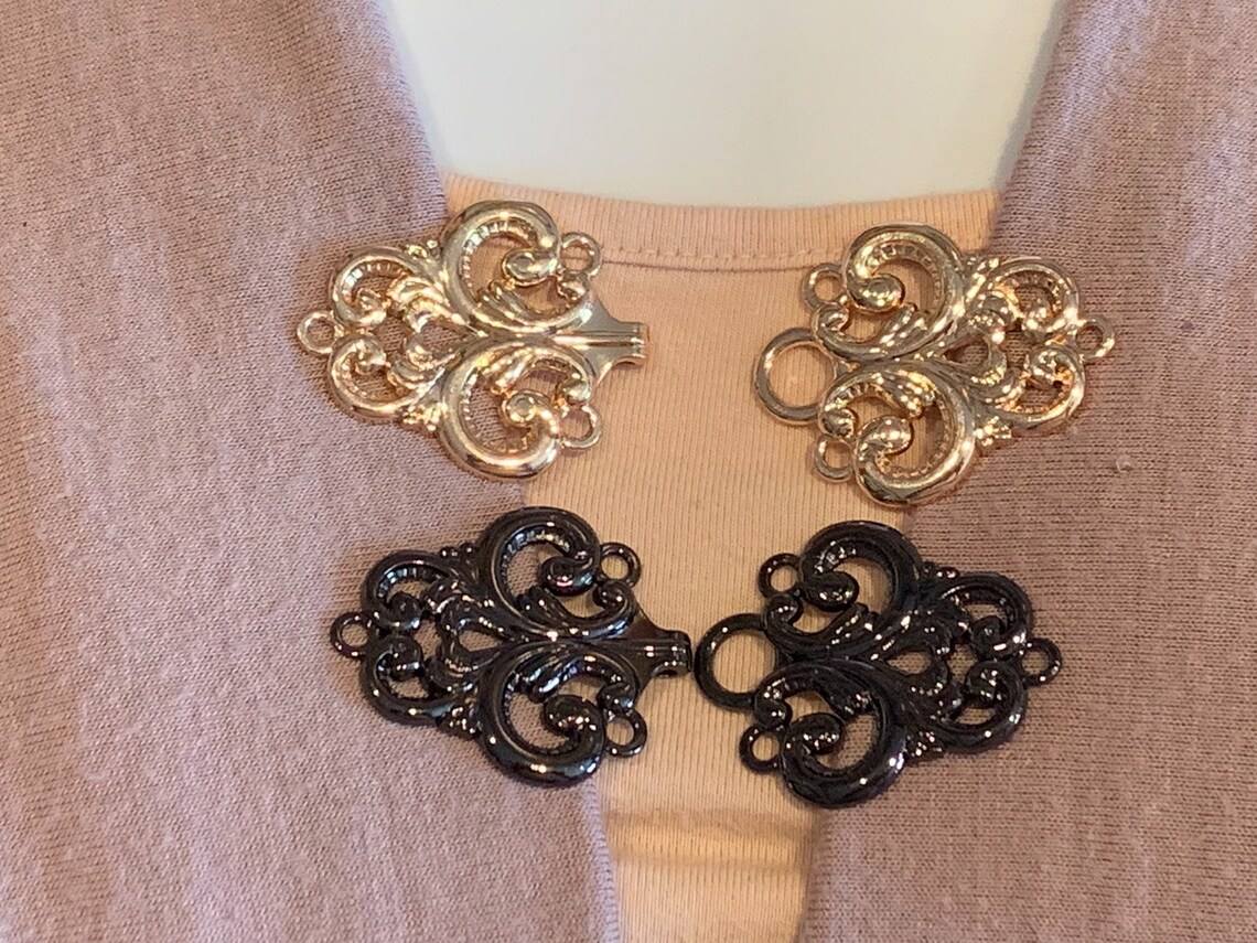Sweater Clips Swirled Locking Clips Bronze Silver Gold Etsy