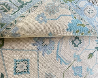 Oushak Rug Blue Beige 8x10/9x12 Hand Knotted Wool Rug 10x14 Blue  Handmade Oushak Wool Rug For Living Room Bedroom Dining Area floor Decor