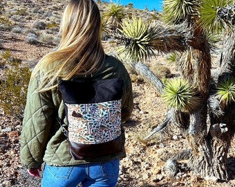 Backpack/JOSHUA TREE print=2 front pockets/BLACK bull denim/Black zipper/Black nylon straps/Mt or Mountain patch/N/A for Wholesale