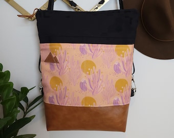 Backpack/DESERT print=2 front pockets/BLACK bull denim/Black zipper/Black nylon straps/Montana or Mountain patch