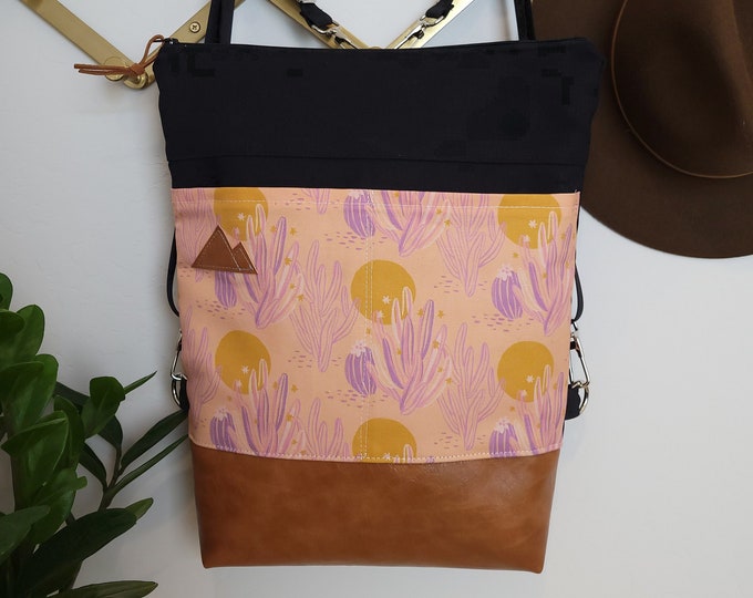 Backpack/DESERT print=2 front pockets/BLACK bull denim/Black zipper/Black nylon straps/Montana or Mountain patch