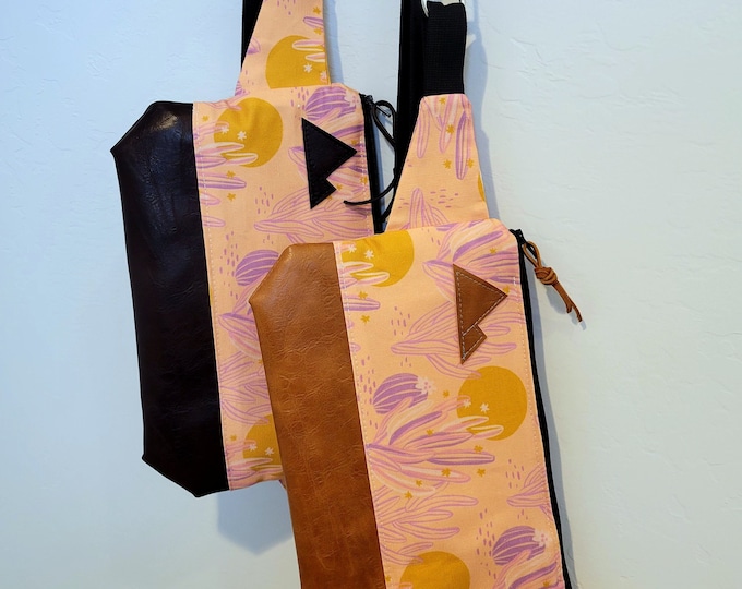 Sling bag/DESERT print = front and back/Black zipper/Black nylon adjustable & detachable strap/Mountain patch