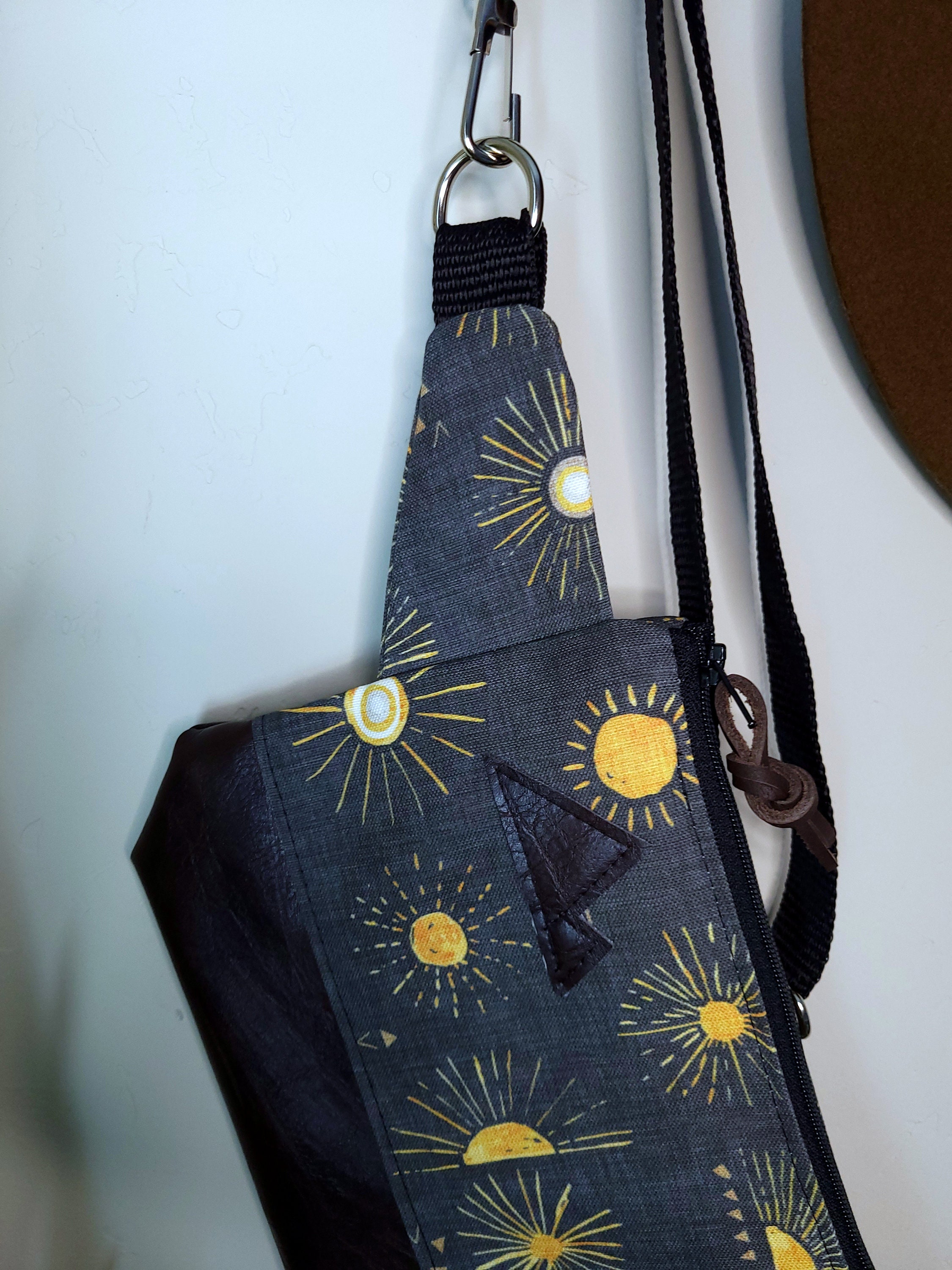 Sling Bag with Printed Strap-Black