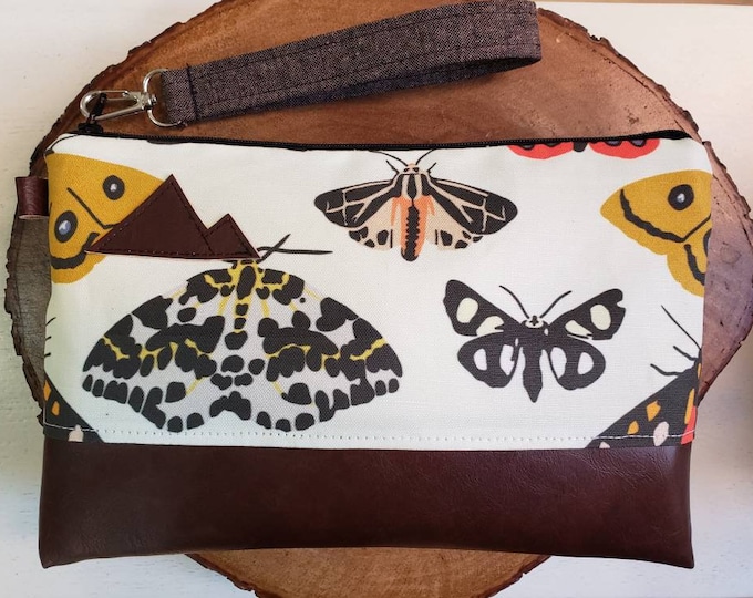 Wrstlet Grab & Go Clutch/Moody moth print front and back/Black zipper/Montana or Mountain patch