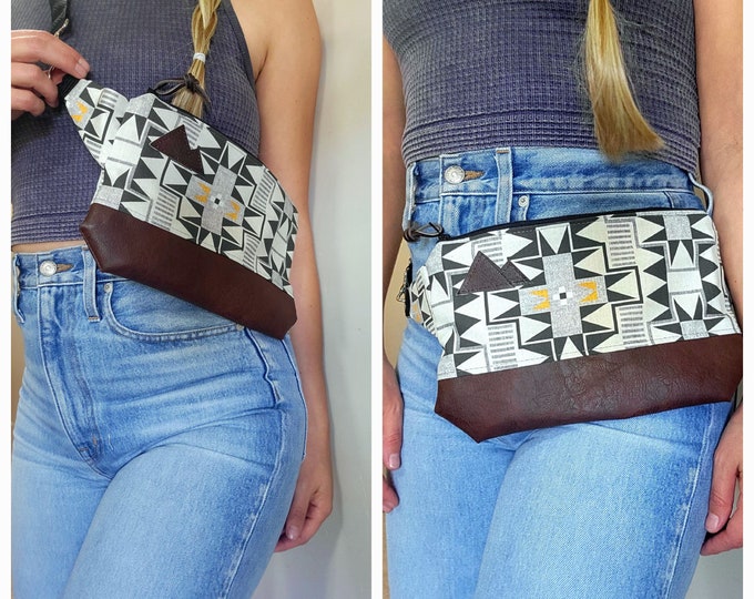 Sling bag/WESTWARD print = front and back/Black zipper/Black nylon adjustable & detachable strap/Mountain patch