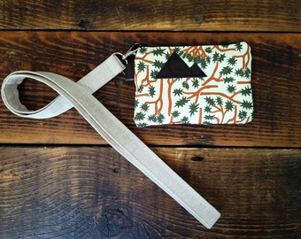 LANYARD with Joshua Tree print card pouch / OAT color linen lanyard strap / Available in 2 lengths / work purse / concert purse