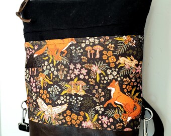 Backpack/FOXY print=2 front pockets/BLACK bull denim/Black zipper/Black nylon straps/Montana or Mountain patch