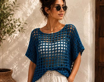 Crochet Mesh Top pattern Pdf , Easy summer Boho sweater , Cardigan Top pattern