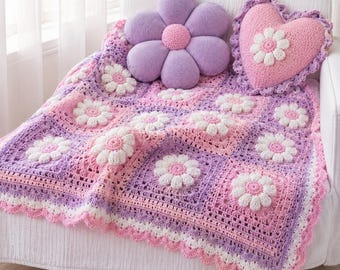 Crochet Daisy Blanket Pattern PDF, Baby Blanket Crochet Tutorial, Floral Nursery Throw, Instant Download DIY Blanket Pattern