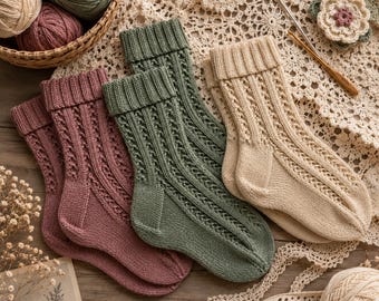Elegant Textured Knit Socks Pattern PDF | Adult Sock Knitting Tutorial | Cuff Down Socks | Instant Digital Download