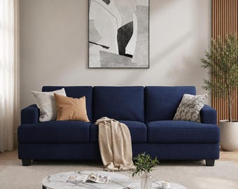 Blue Corduroy Sofa | Modern 89" 3-Seater Couch, Extra Deep Seats