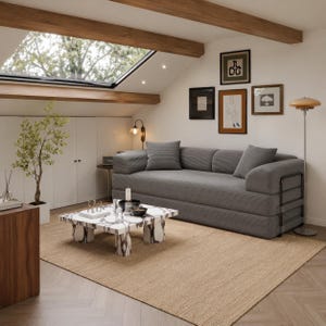 Gray Corduroy 5-in-1 Convertible Futon Sofa Bed for Small Spaces