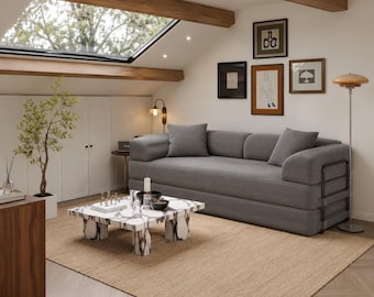 Gray Corduroy 5-in-1 Convertible Futon Sofa Bed for Small Spaces