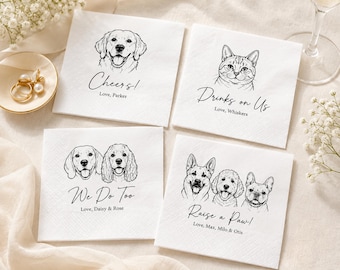 Servilletas de cóctel personalizadas para bodas con mascotas, servilletas personalizadas con retratos de perros o gatos, artículos coloridos para fiestas y bares de bodas.
