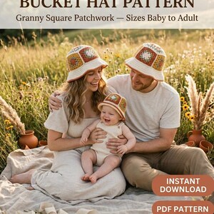 Granny Square Crochet Bucket Hat Pattern | Boho Patchwork Style (PDF Download)