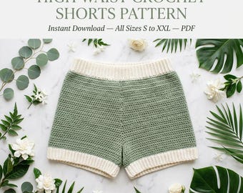 Klassiek patroon gehaakte short met hoge taille | Alle maten S-XXL (pdf-download)