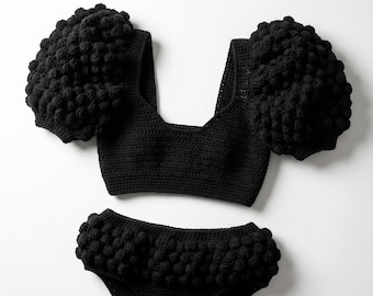Puff Shoulder Crochet Bralette and Panty Set Pattern (Instant Download)