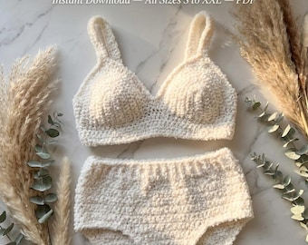 Boucle Fuzzy häkeln BH und Höschen Set Muster | Luxus-Dessous (PDF Download)