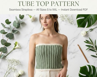 Aansluitend geribbeld gehaakt tubetoppatroon | Naadloos strapless, alle maten (pdf-download)