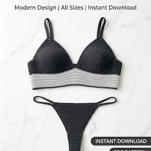 Mönster för virkade ribbade BH- och stringtrosor | Modern minimalistisk | Alla storlekar | Ladda ner PDF direkt 2026