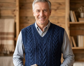 Men's Cable Knit Crochet Vest Pattern | All Sizes S-XXL (PDF Download)