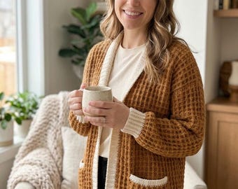 Waffle Stitch Lounge Cardigan Häkelanleitung: Oversized Kuscheliger Pullover (PDF Download)