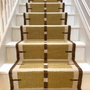 Handwoven Stair Runner Rug, Olive Green Geometric Flatweave Runner, Neutral Brown Beige Wool Style Rug, Scandinavian Stair Decor