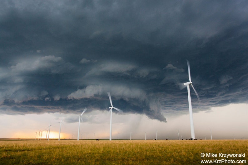 Severe Supercell Thunderstorm above a Wind Farm in Kansas photo picture fine art metal print image 1