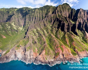 Aerial View of Beautiful Napali Coast on Kauai in Hawaii photo picture fine art metal print