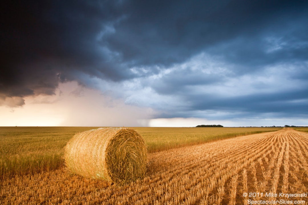 Hay Bale Under Storm Clouds in Kansas Photo Picture Fine Art Metal ...