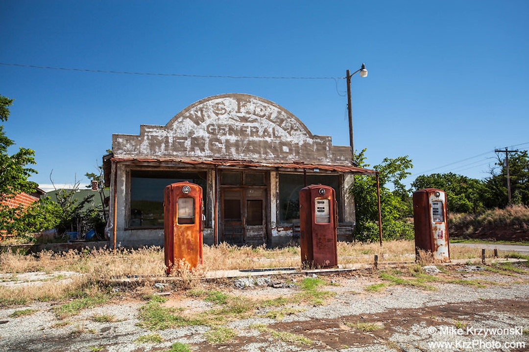 Abandoned w.s. Kelly Gas Station and General Store in Cogar, Oklahoma, as Seen on the Movie rain
