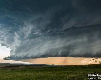 Mothership supercell thunderstorm in Montana at sunset photo picture fine art metal print