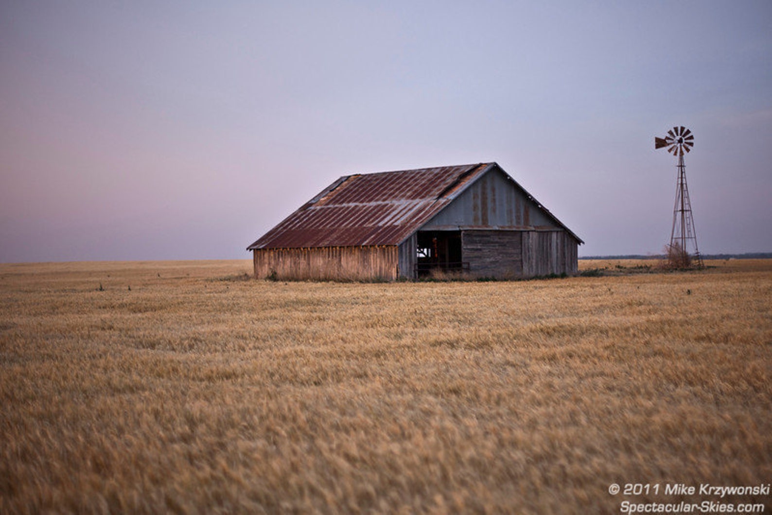 Old Barn & Windmill in Wheat Field in Oklahoma Photo Picture Fine Art
