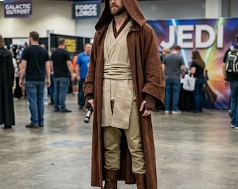 Star Wars-inspirerad Obi-wan Kenobi Cosplay-dräkt | Mandalorian brun Jedi-flygdräkt.