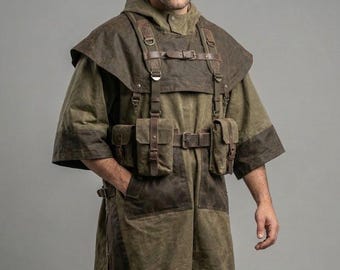 Tactical Hooded Survival Poncho, Post Apocalyptic Ranger Cloak, Wasteland Scout Cape
