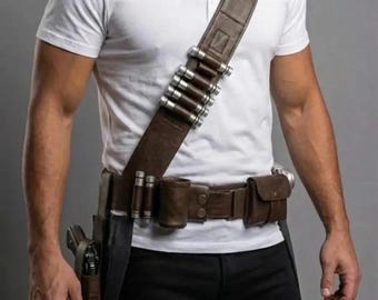 Ceinture Mandalorian Star Wars cosplay en cuir avec étui pour blaster - Design précis à l'écran.