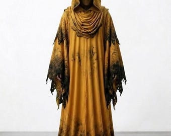 Hastur huvad rituell mantel – Kung i gul mörk fantasy-kostym – Sliten prästmantel.