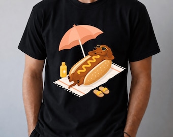 ホットドッグ ダックスフンド ビーチ 夏 面白い ウィーナー ドッグ リラックス Tシャツ