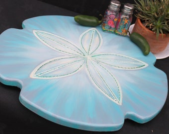 14 Inch Sand Dollar Lazy Susan, Coastal Home Decor- Beach Housewarming Gift, Sand Dollar Art, Wooden Turntable- Hostess Gift by Janet Dineen