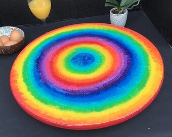 Rainbow Lazy Susan, Rainbow Gift, 18 Inches across, hand painted Lazy Susan with Epoxy Resin Coating by Janet Dineen