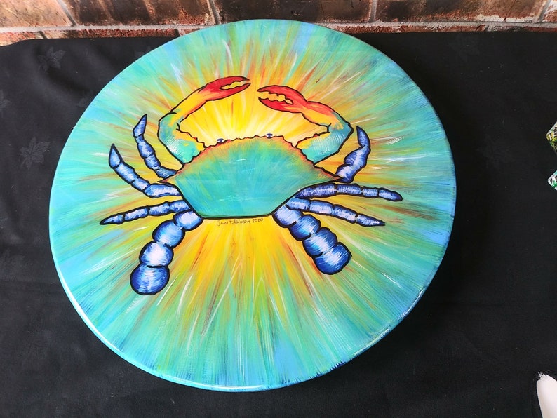 Blue Crab Lazy Susan 18 Inches Resin Coated Custom Painted Etsy