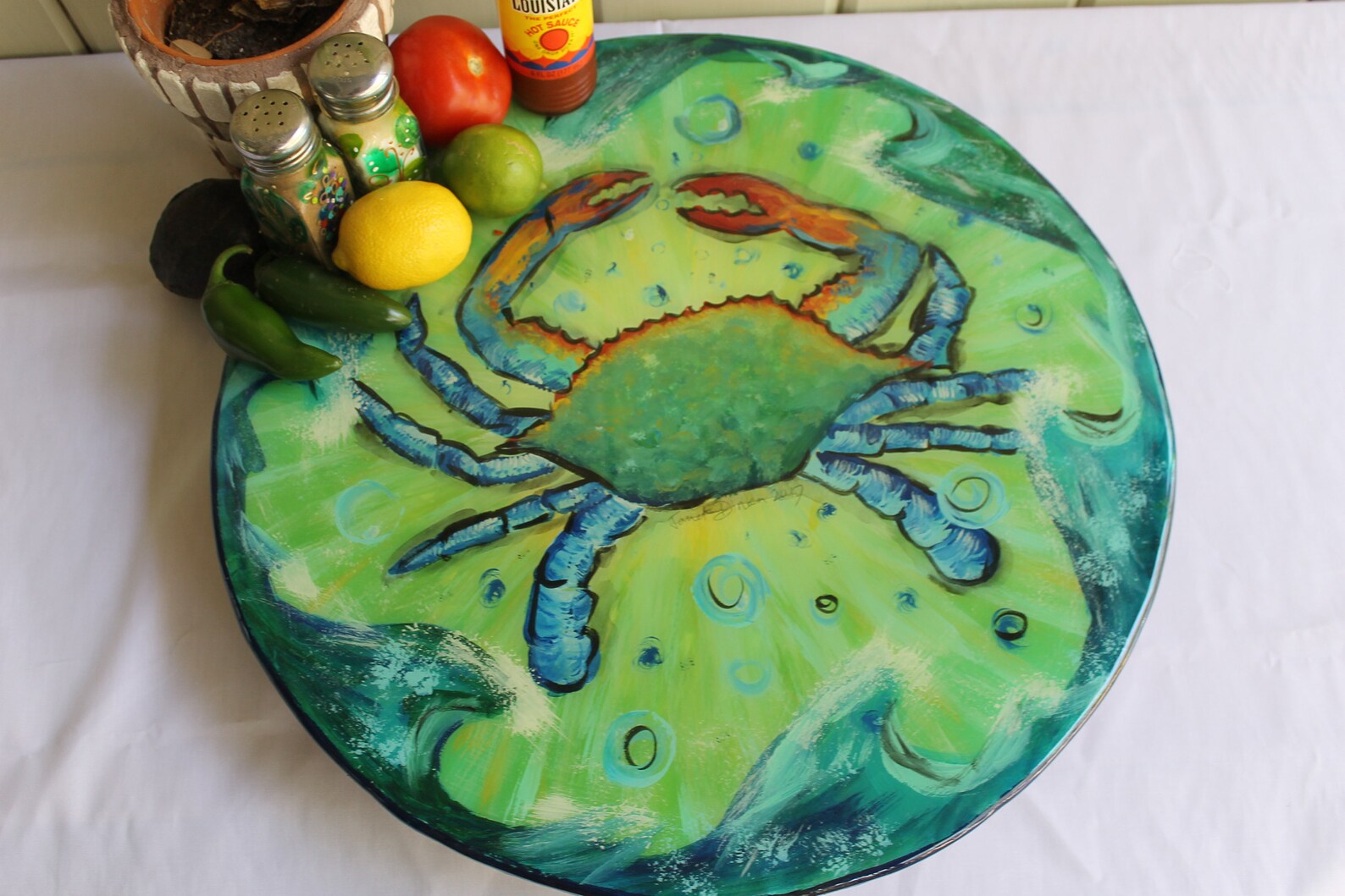 Blue Crab Lazy Susan 18 Inches Resin Coated Custom Painted Etsy