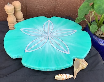 Nautical Mothers Day Gift. A hand Lazy Susan. 18 Inches, Coastal Turntable, Housewarming gift, Wedding gift, Sand Dollar, painted turntable,