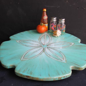 Rustic Turquoise Sand Dollar Lazy Susan: Coastal Beach House Decor