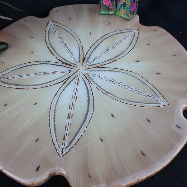 Beach House Decor, 18 inch Lazy Susan, Painted Turntable, Sand Dollar Art Coastal Kitchen Decor, Wedding Centerpiece Janet Dineen