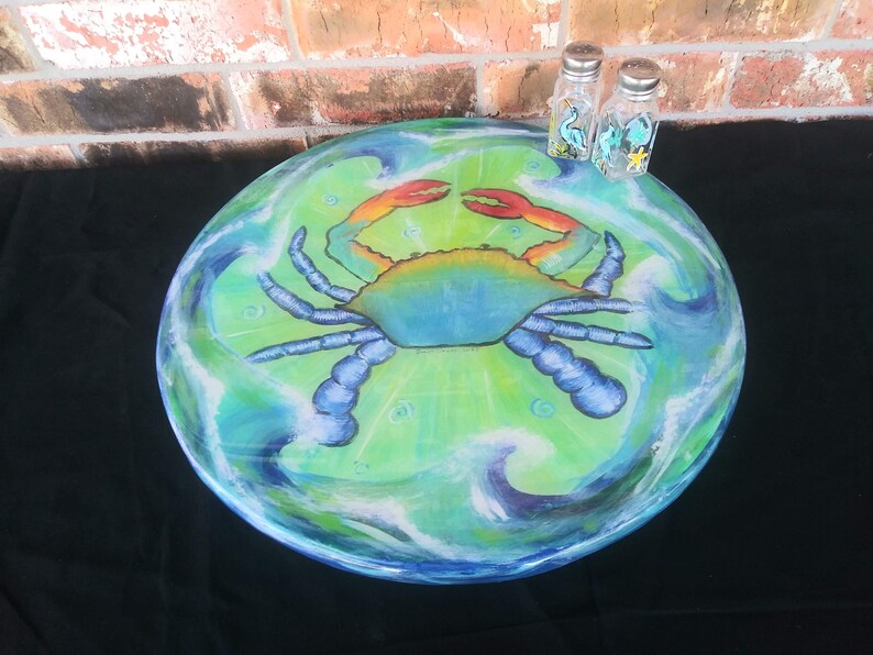 Blue Crab Lazy Susan 18 Inches Resin Coated Custom Painted Etsy